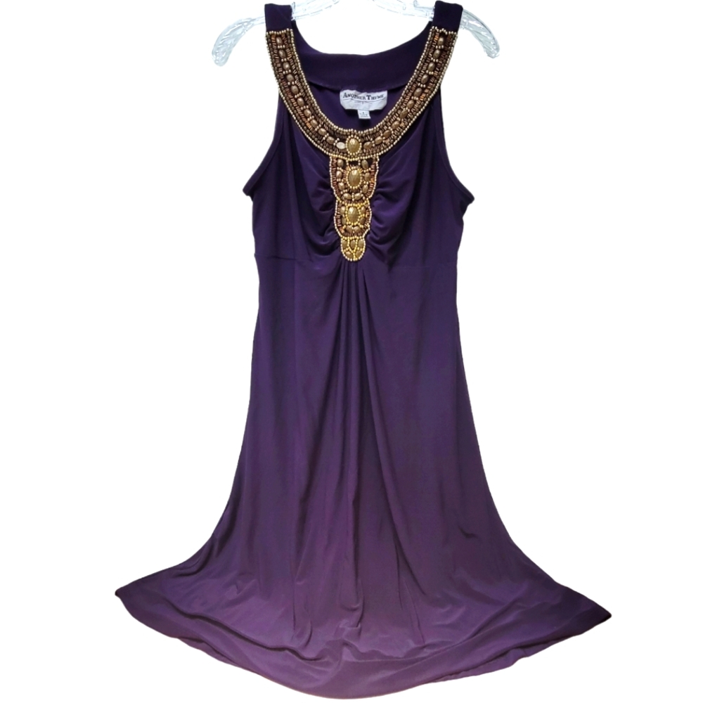 ANOTHER THYME | Gorgeous Purple Dress with Gold Beading, Sz. 8